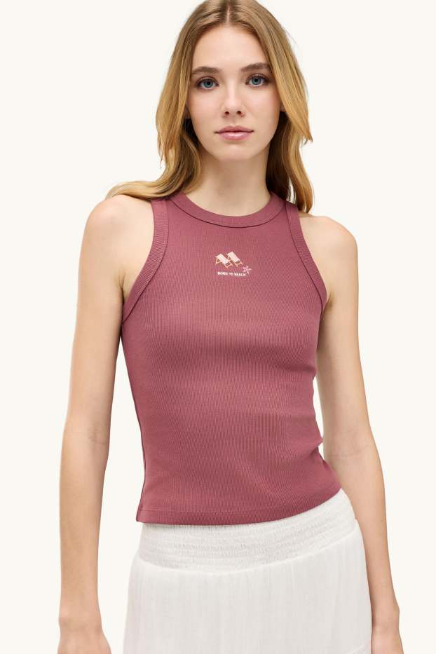 Dámské - Top - žebrovaný - červená