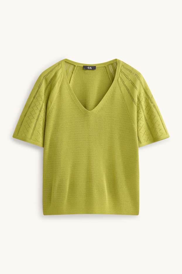 Dames - Gebreide trui - korte mouw - groen