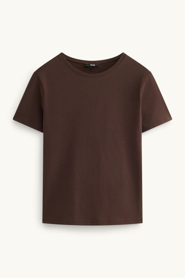 Dames - T-shirt - slim fit - donkerbruin