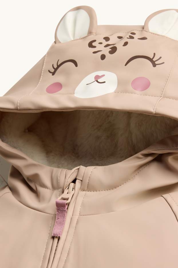 Enfants filles - Étoile et léopard - veste de pluie avec capuche - doublée - marron clair