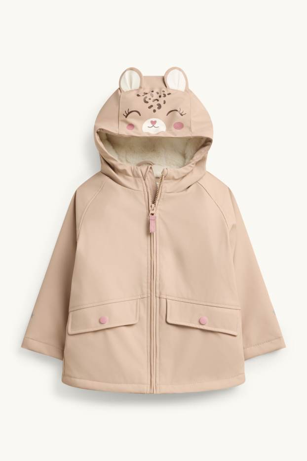 Enfants filles - Étoile et léopard - veste de pluie avec capuche - doublée - marron clair