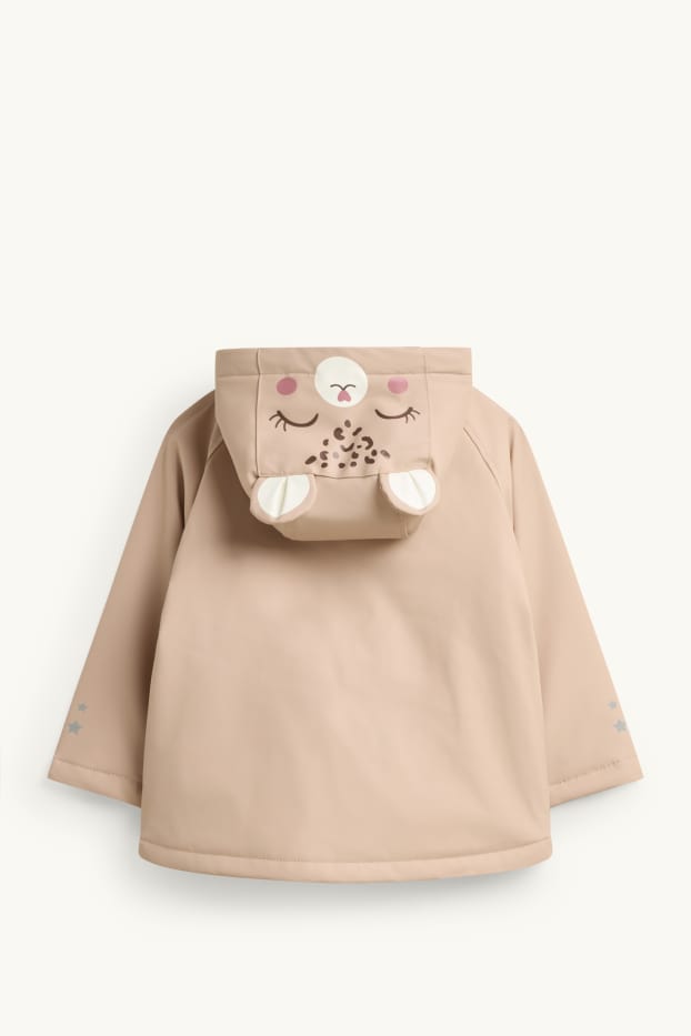 Enfants filles - Étoile et léopard - veste de pluie avec capuche - doublée - marron clair