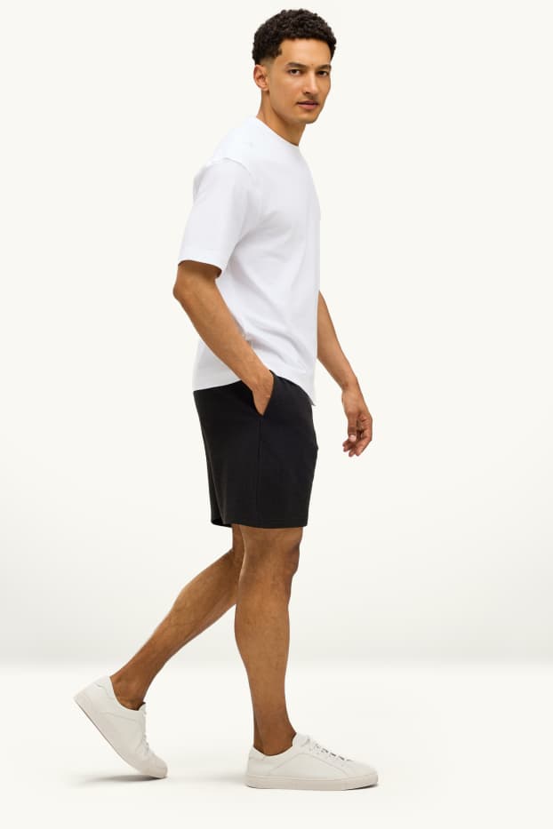 Hommes - Short en molleton - texturé - noir