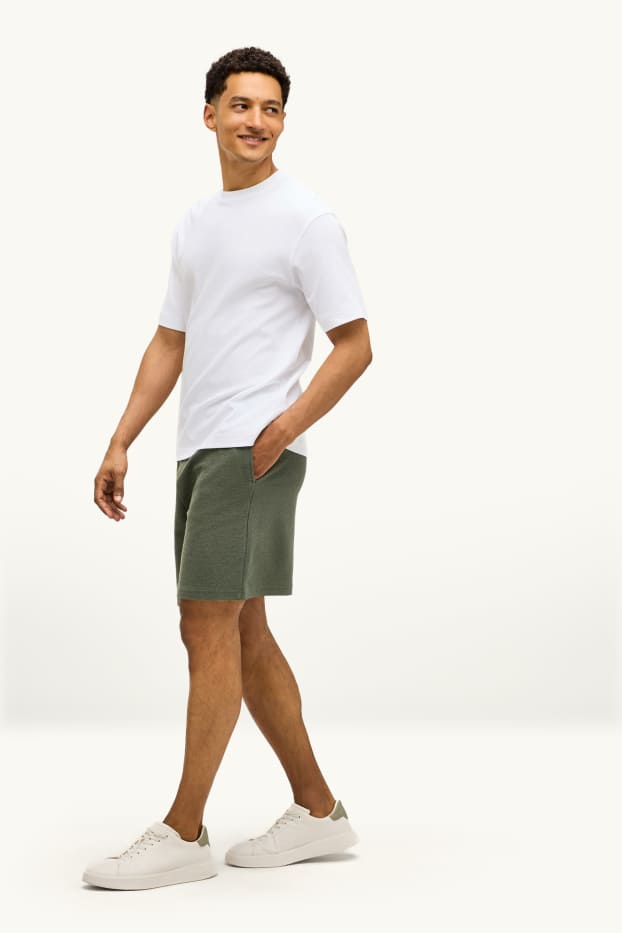 Hommes - Short en molleton - texturé - vert foncé