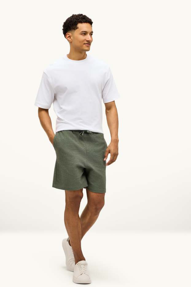 Hommes - Short en molleton - texturé - vert foncé