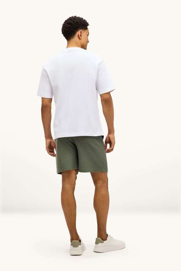 Hommes - Short en molleton - texturé - vert foncé