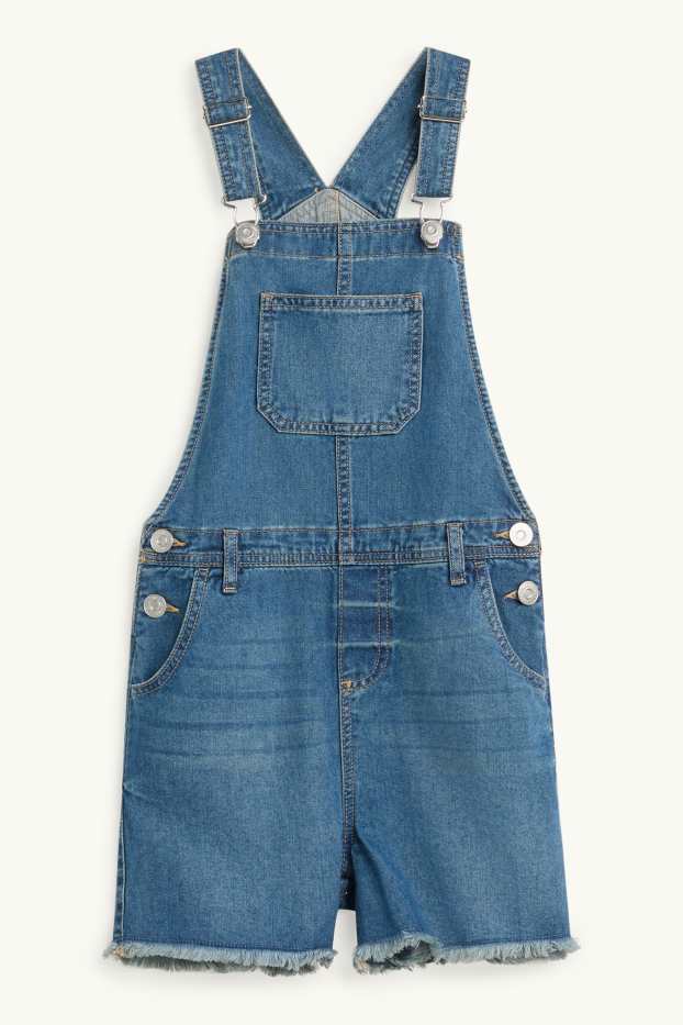 Enfants filles - Ensemble - T-shirt et robe-salopette en jean - 2 pièces - bleu