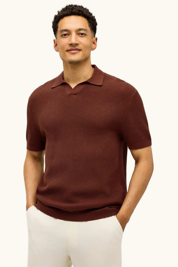 Herren - Strick-Poloshirt - Relaxed Fit - braun