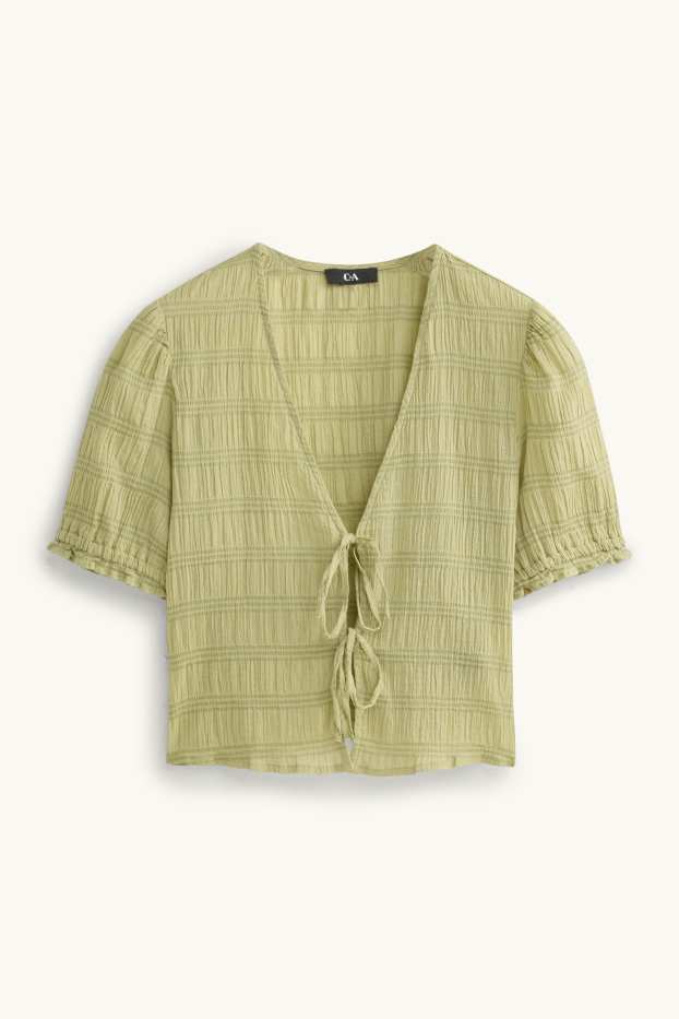 Damen - Crop Bluse - gesmokt - hellgrün