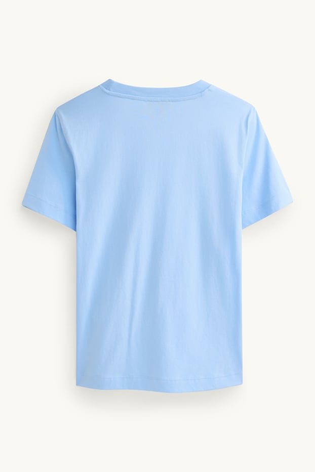 Dames - T-shirt - regular fit - met borduursel - gebloemd - lichtblauw