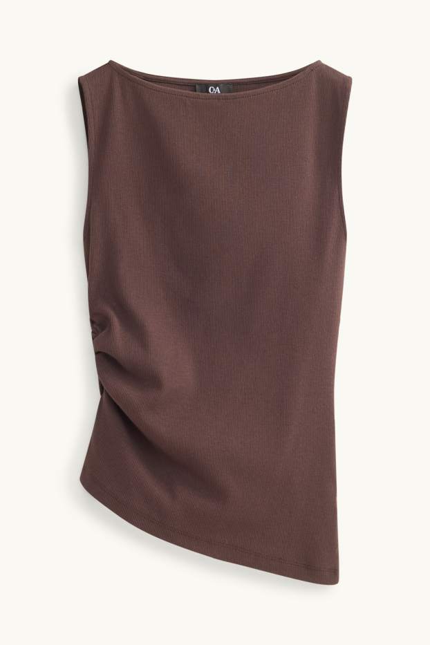 Femmes - Haut - finition côtelée - marron foncé