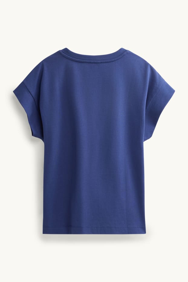 Femei - Tricou - regular fit - broderie englezească - albastru închis