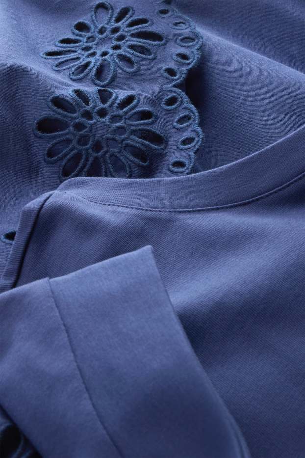Femei - Tricou - regular fit - broderie englezească - albastru închis