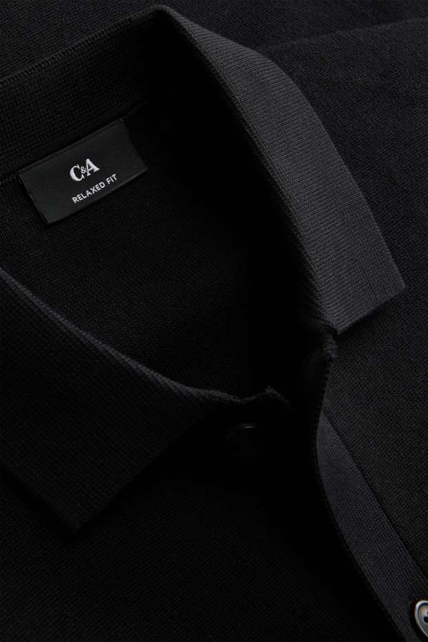Herren - Strick-Hemd - Relaxed Fit - schwarz