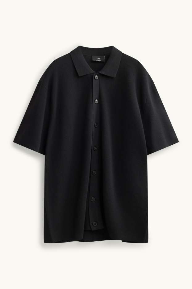 Herren - Strick-Hemd - Relaxed Fit - schwarz