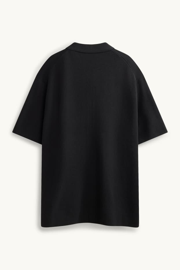 Herren - Strick-Hemd - Relaxed Fit - schwarz