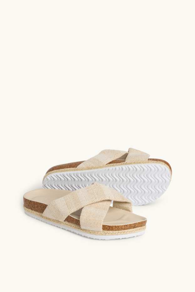 Damen - Sandalen - Bast-Optik - Lederimitat - cremefarben