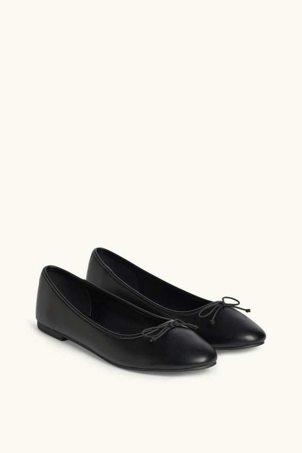 Damen - Ballerinas - Lederimitat - schwarz