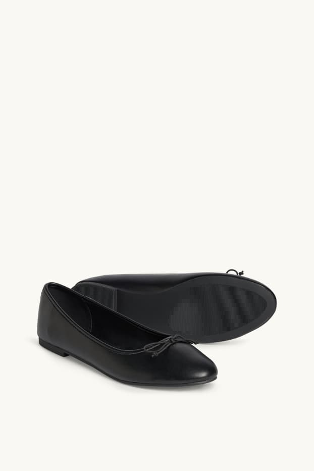 Damen - Ballerinas - Lederimitat - schwarz