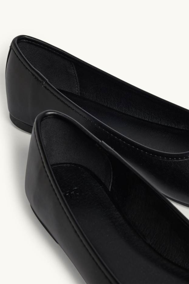 Damen - Ballerinas - Lederimitat - schwarz