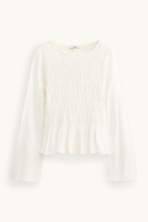 Damen - Bluse - gesmokt - weiß