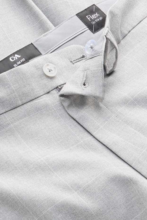 Pánské - Oblekové kalhoty - slim fit - Flex - kostkované - světle šedá