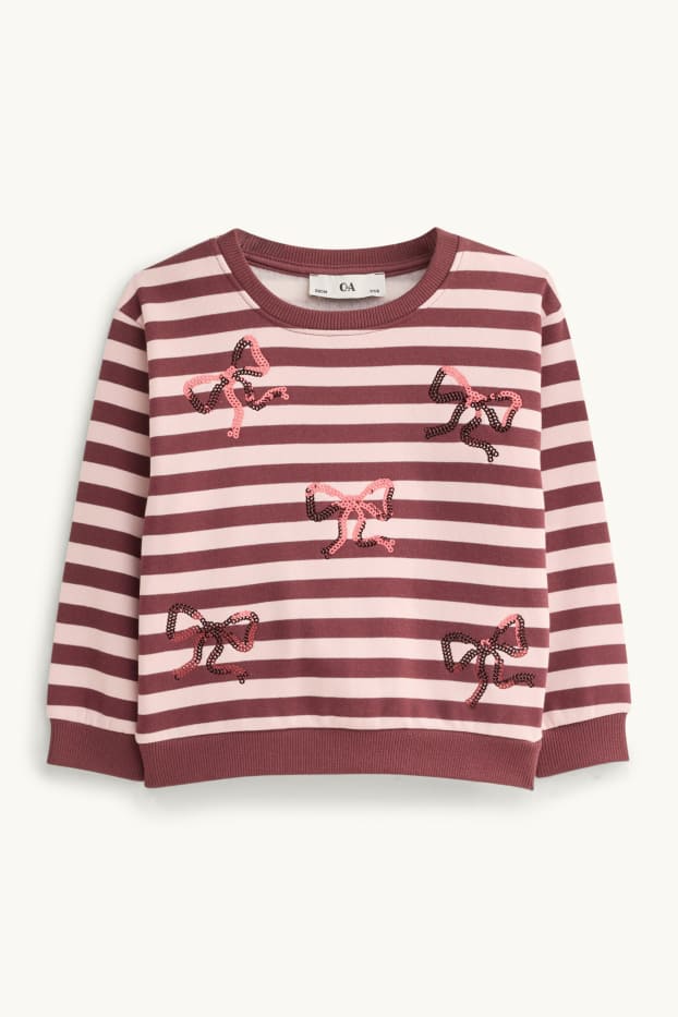 Kinder Mädchen - Schleife - Sweatshirt - Glanz-Effekt - gestreift - rosa / rot