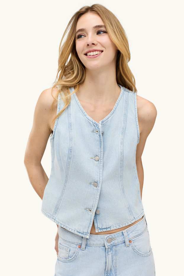 Damen - Jeans-Weste - tailliert - hellblau