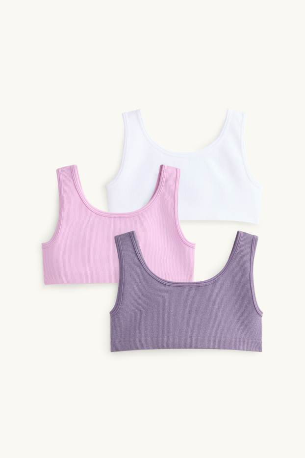 Kinderen: meisjes - Set van 3 - bustier - glanzend - ribstof - paars