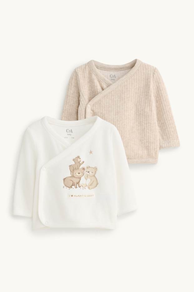 Unisex - Confezione da 2 - motivo orsetti - maglia a portafoglio neonati - bianco / beige