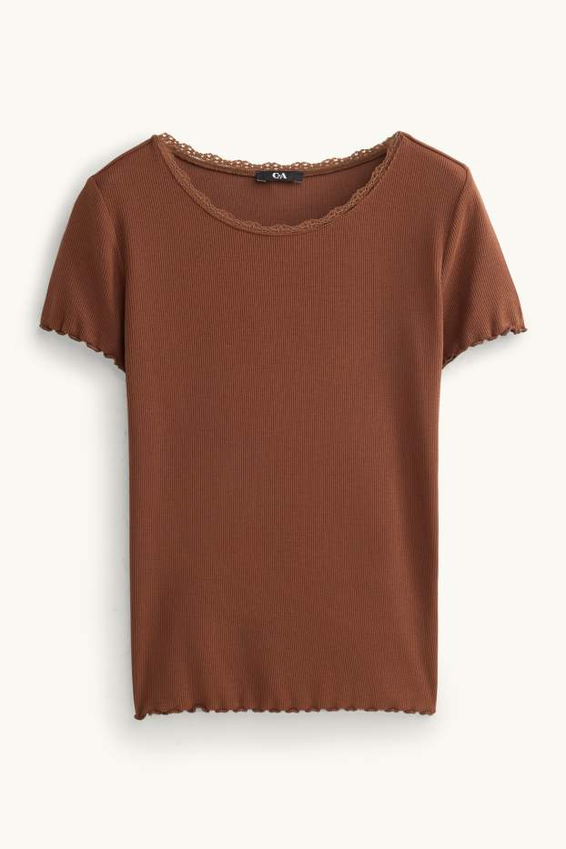 Damen - T-Shirt - Relaxed Fit - gerippt - braun