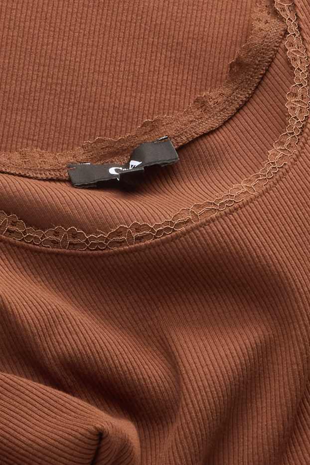 Damen - T-Shirt - Relaxed Fit - gerippt - braun