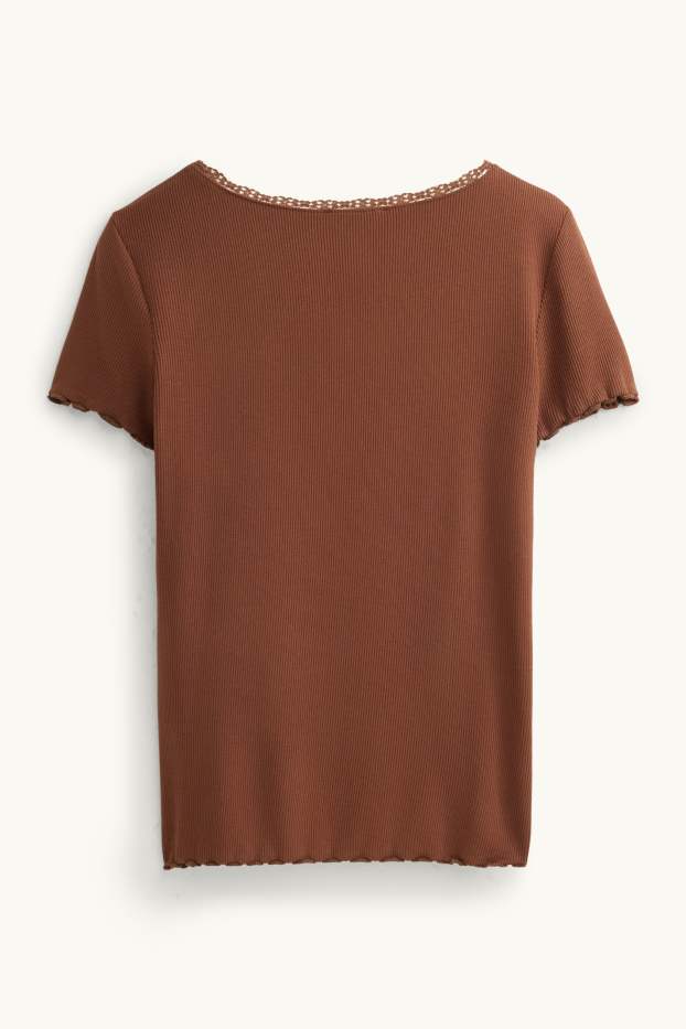 Damen - T-Shirt - Relaxed Fit - gerippt - braun