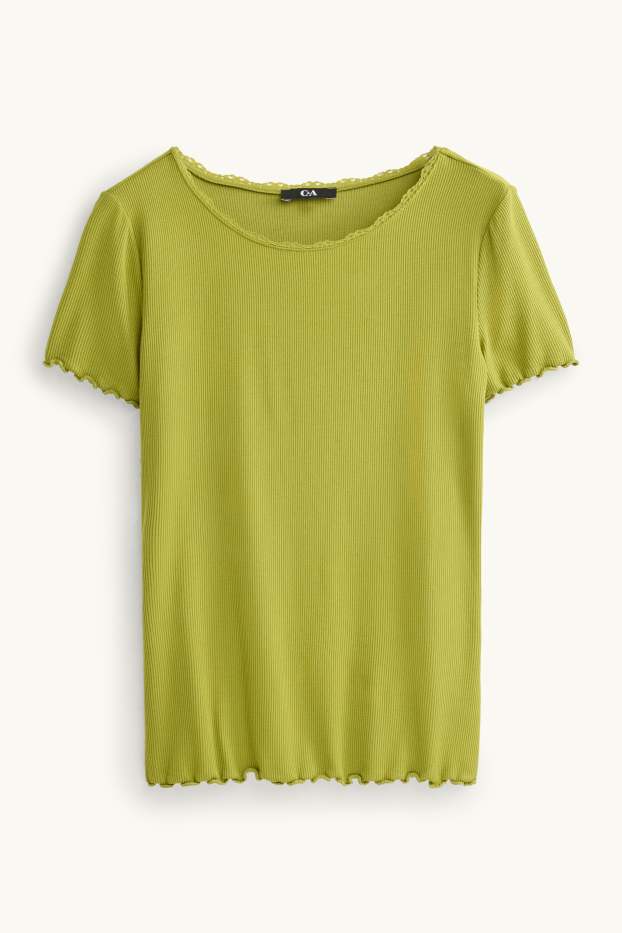 Damen - T-Shirt - Relaxed Fit - gerippt - grün