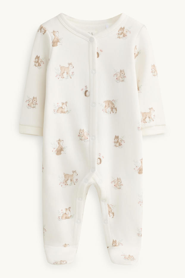 Baby Girls - Woodland animals - baby sleepsuit - white