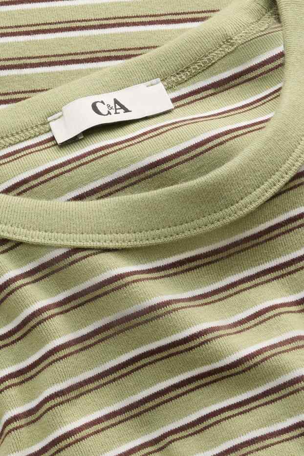 Dámské - Tričko - slim fit - pruhované - světle zelená