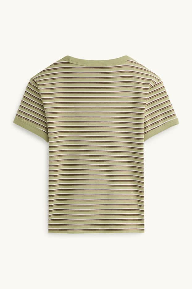 Dámské - Tričko - slim fit - pruhované - světle zelená