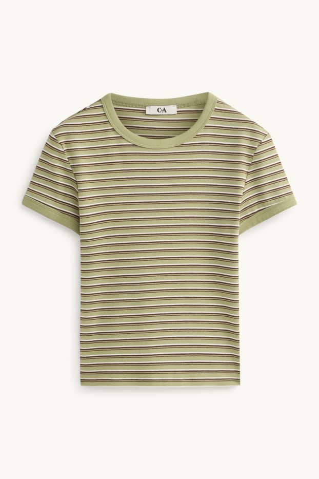 Dámské - Tričko - slim fit - pruhované - světle zelená