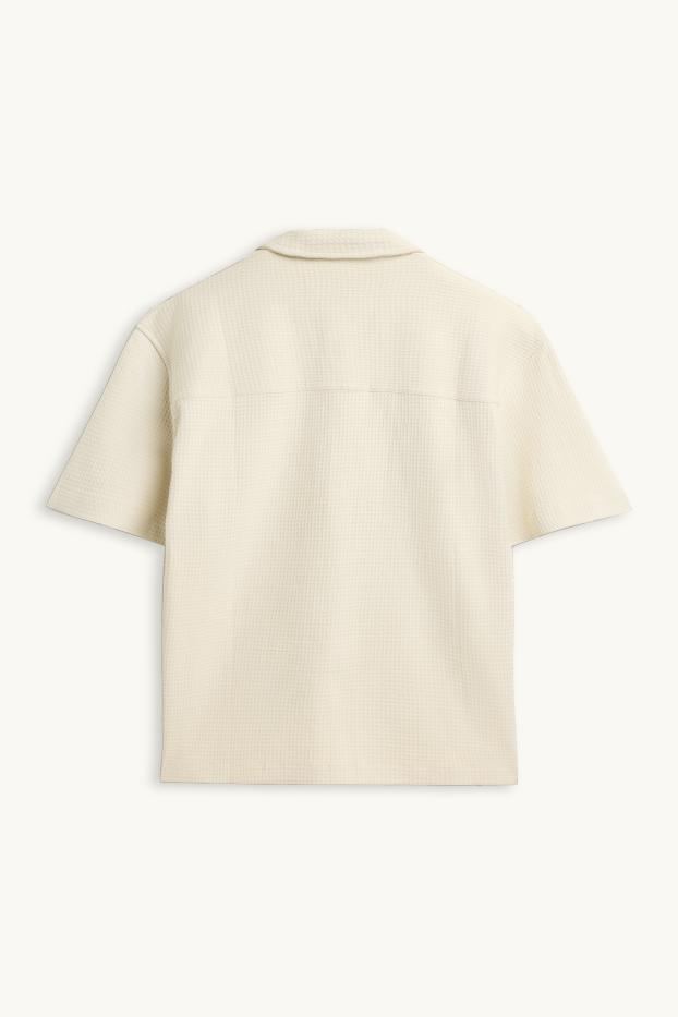 Heren - Overhemd - relaxed fit - reverskraag - met structuur - crèmekleurig