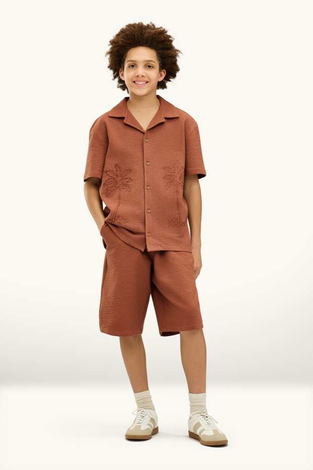 Kinder Buben - Sweatshorts - strukturiert - braun