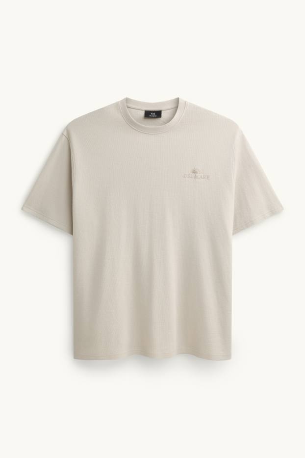 Hommes - T-shirt - relaxed fit - finition côtelée - beige