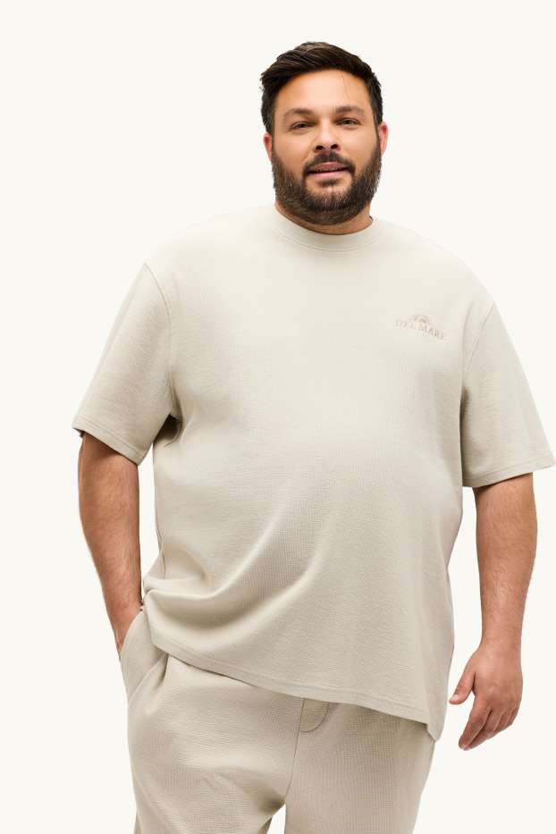 Hommes - T-shirt - relaxed fit - finition côtelée - beige