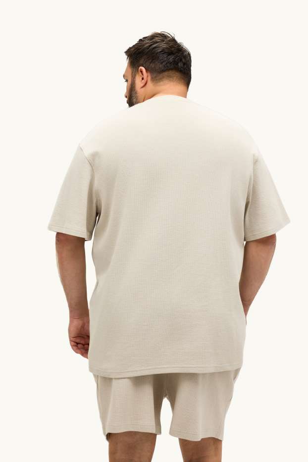 Hommes - T-shirt - relaxed fit - finition côtelée - beige