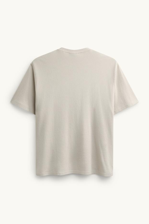 Hommes - T-shirt - relaxed fit - finition côtelée - beige