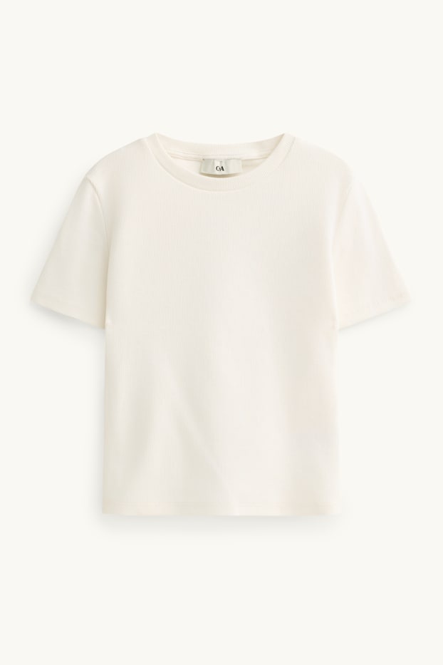 Enfants filles - Ensemble - T-shirt et robe-salopette en jean - 2 pièces - blanc / bleu clair