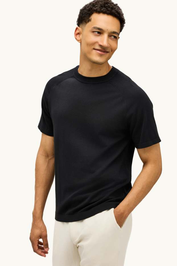 Herren - Strickpullover - kurzarm - strukturiert - schwarz
