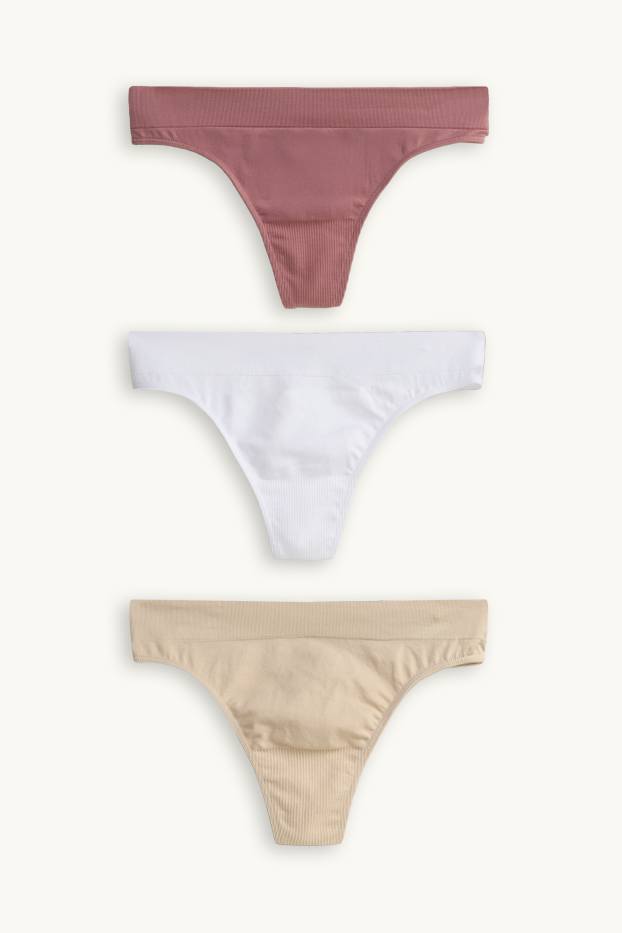 Damen - Multipack 3er - String - seamless - rosa / beige