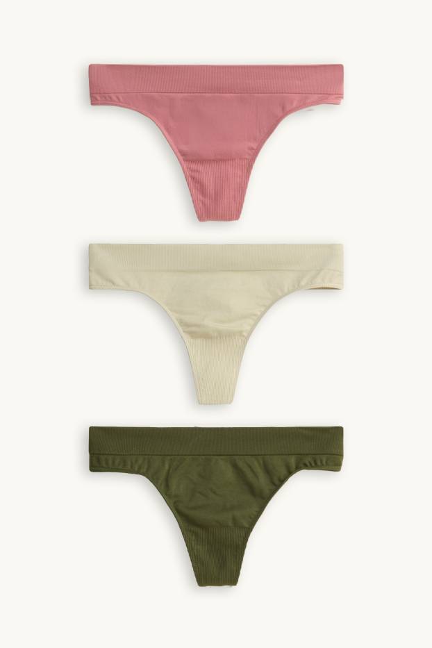 Damen - Multipack 3er - String - seamless - grün