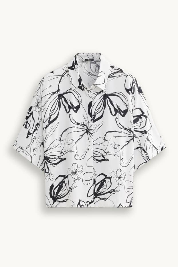 Dames - Blouse - gebloemd - wit / zwart