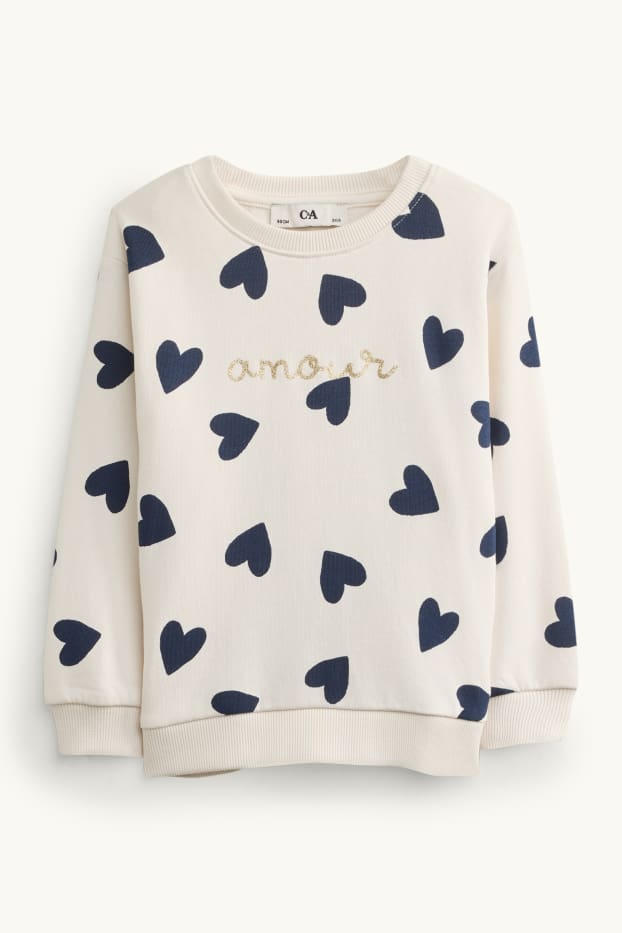 Children Girls - Heart - set - sweatshirt and leggings - 2 piece - dark blue / creme white